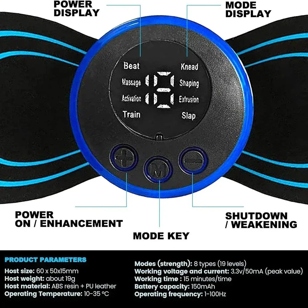 Flozen® Mini Body Massager Patch — Neck, Back, Waist & Arms | 8 Modes, 19 Levels, USB Rechargeable