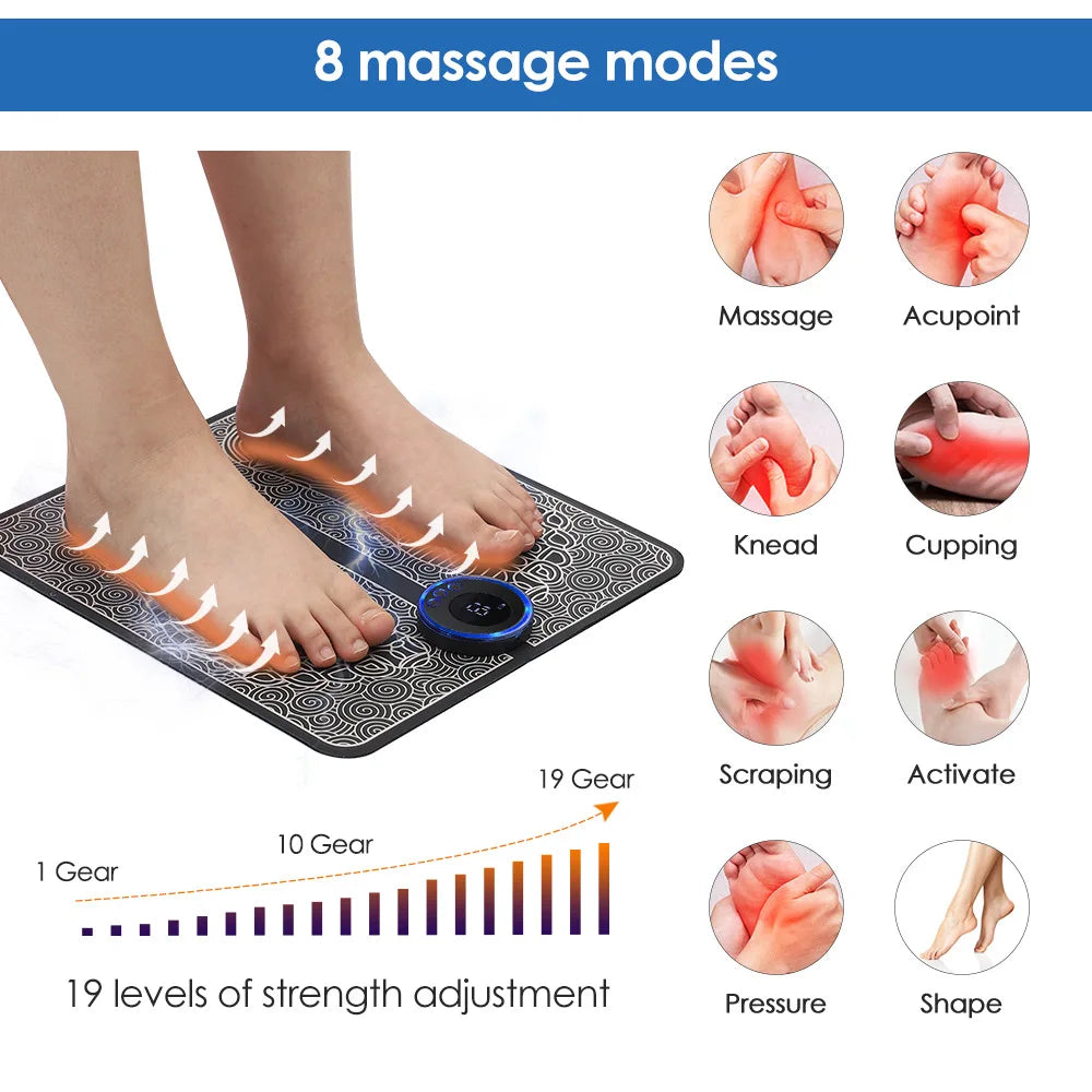 Flozen® EMS Foot Massager Pad — 8 Modes, 19 Levels, Remote, USB-C